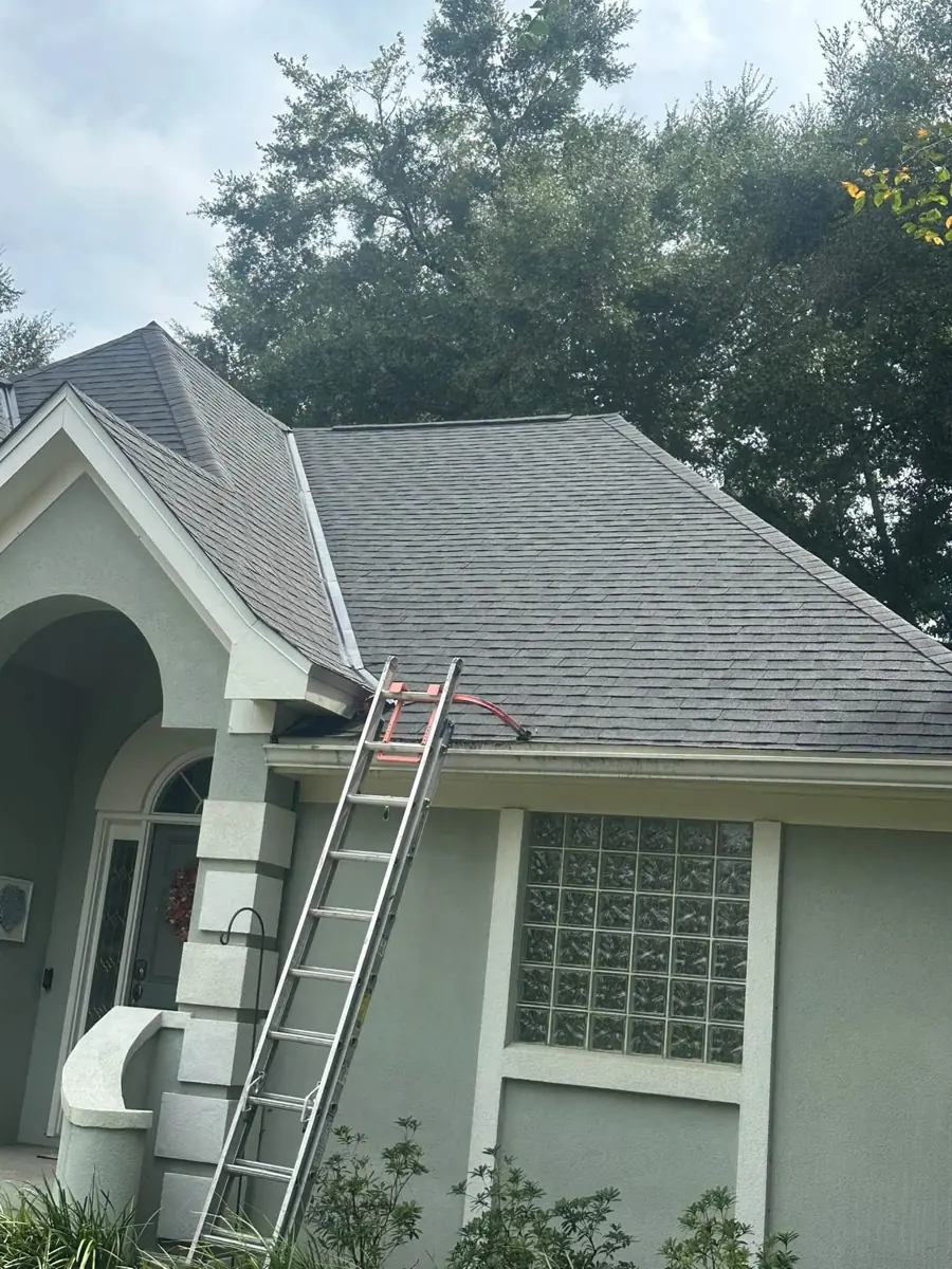 Roof job in progress with a ladder